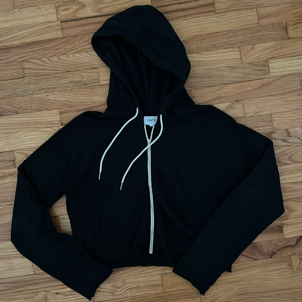 Raw Hem Cropped Zip Hoodie